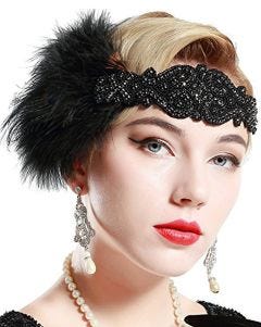 Lux Black Beads Flapper Gatsby Headpiece