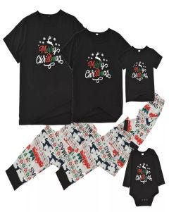 Black Short Sleeve Merry Christmas Family Pyjamas