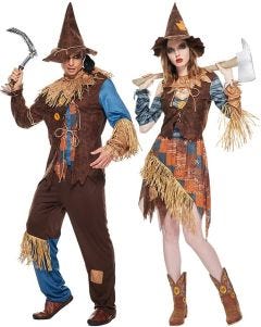 a man and woman in a wicket scarecrow costume