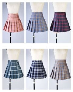 High Waist Plaid Pleated Womens Skirt