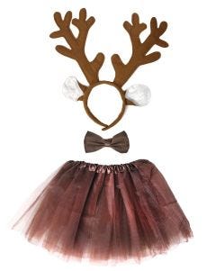 Brown Reindeer Tutu Skirt Bow Tie Set